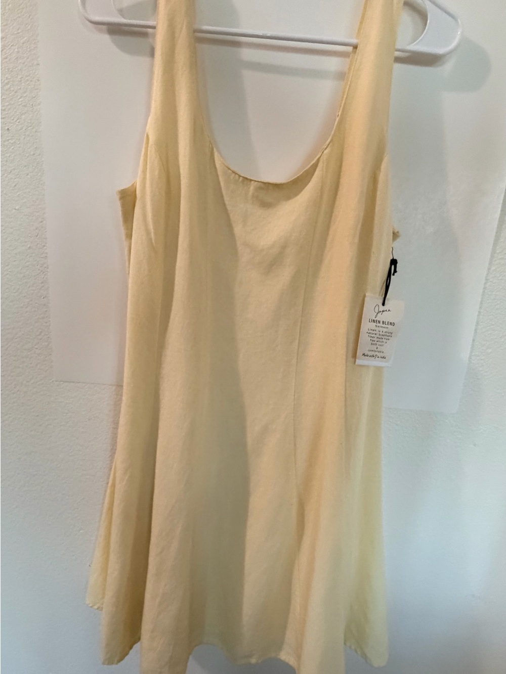 Japna Women’s XL Linen Blend Mini Dress Yellow Smocked Back Sleeveless NWT